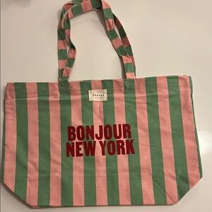 Sezane Pink and Green Bonjour New York Tote